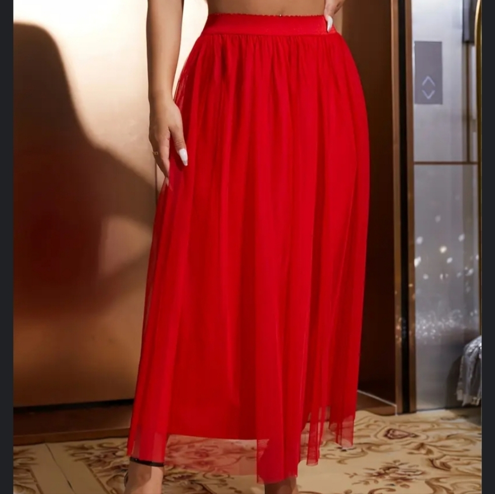 See Through Red Women's Skirt